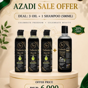 Tail Wala 3 Hair Oils + 500ml Charcoal Shampoo Combo – Azadi Sale Deal